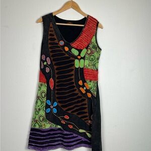 Rising International Dress Size S/M Multicolor Bohemian‎ Sleeveless Funky Art